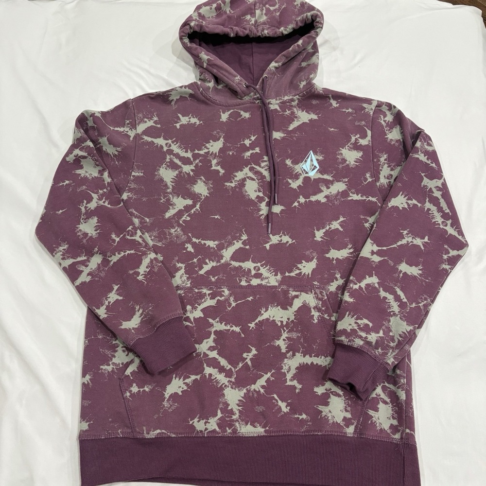 Volcom Tie Dye Hoodie Men's Medium Purple Pullover Kangaroo Pocket Skate
